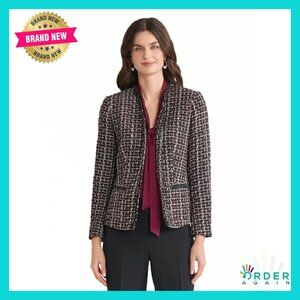 Tailored Tweed Blazer Collarless One-Button Professional Work Chic Elegant